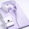 Men's Korean Style Polyester Cotton Slim Fit Business Formal Shirt Single Breasted Anti-Pilling French Cufflinks Hidden Buttons