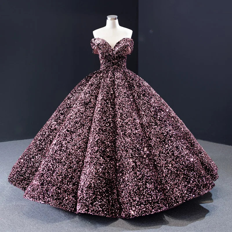2026 Latest V-Neck Sleeveless Sequined Bridal Gowns Prom Dresses Glitter Colorful Evening Dress Wedding Dress