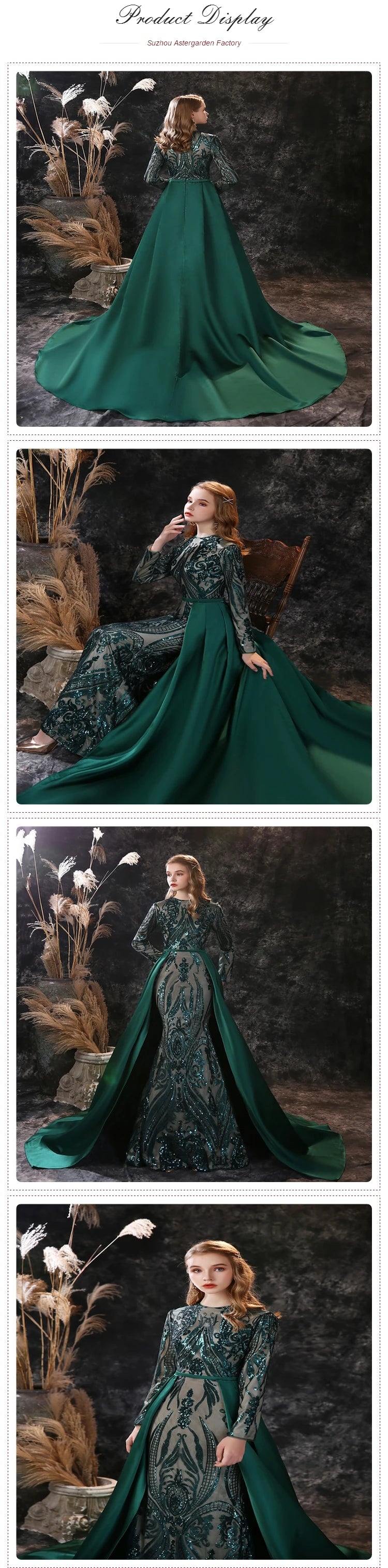 2023 Evening Dresses Hot Sale Africa Women Stain Detachable Tail Sequin Evening Dress Prom Long Sleeve Prom Dresses Sequins