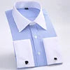 Men's Korean Style Polyester Cotton Slim Fit Business Formal Shirt Single Breasted Anti-Pilling French Cufflinks Hidden Buttons