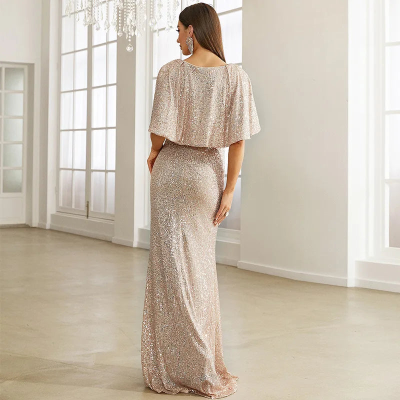 Long Style Sequin V-neck Package Buttocks Maxi Mermaid Evening Prom Dresses