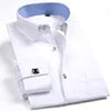 Men's Korean Style Polyester Cotton Slim Fit Business Formal Shirt Single Breasted Anti-Pilling French Cufflinks Hidden Buttons