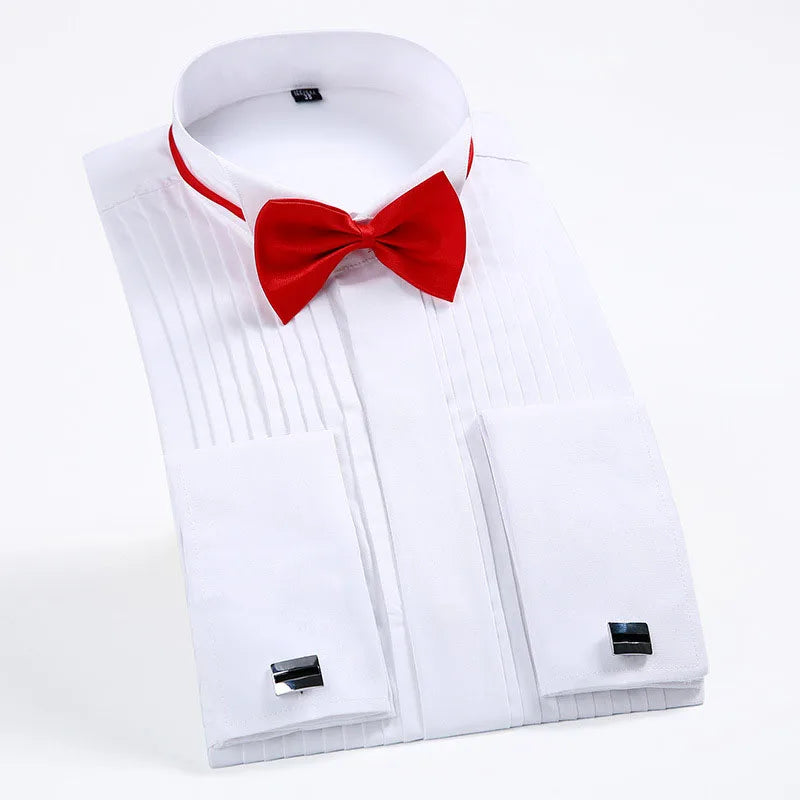 RNSHANGER White Men Tuxedo Shirts Regular Fit French Cufflinks Long Sleeve Luxury Wedding Party Social Stylish Dress Shirts