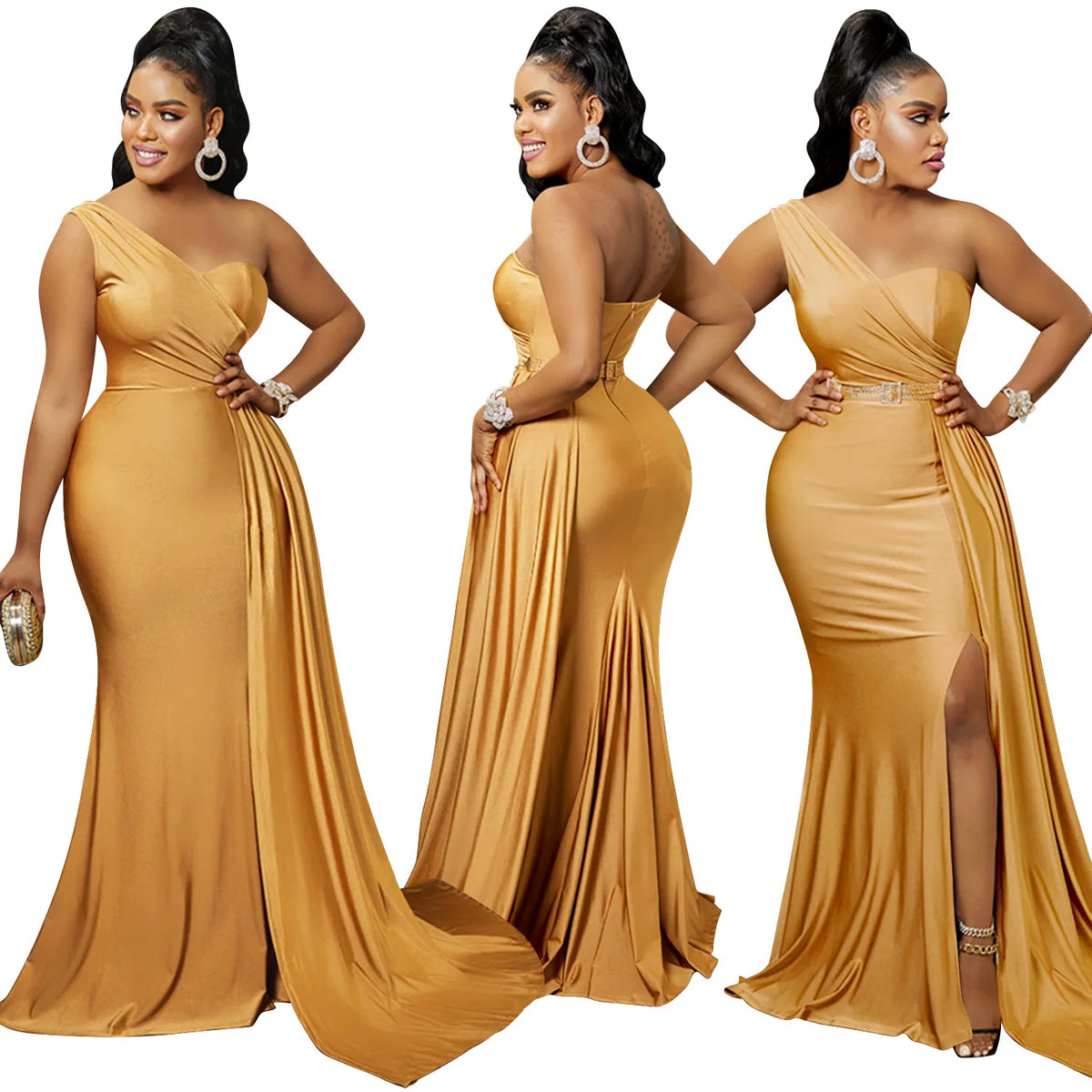 X5819 Latest Design Fashion Party Dresses Women One Shoulder Sleeve Evening Dresses Women Lady Elegant Mermaid Prom Dresses