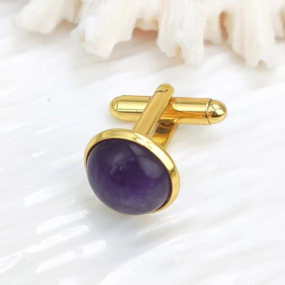 Cross-Border Special Men's French Shirt with Gold Plated Citrine Lapis Lazuli Crystal Fashion Cuffpins Casual Cufflinks Weddings