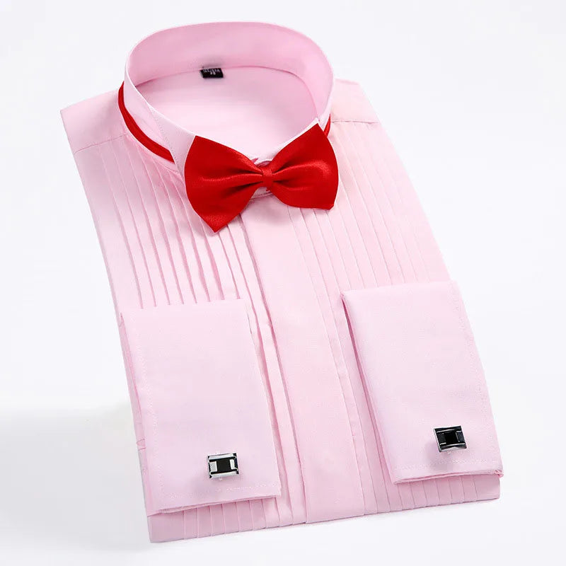 RNSHANGER White Men Tuxedo Shirts Regular Fit French Cufflinks Long Sleeve Luxury Wedding Party Social Stylish Dress Shirts