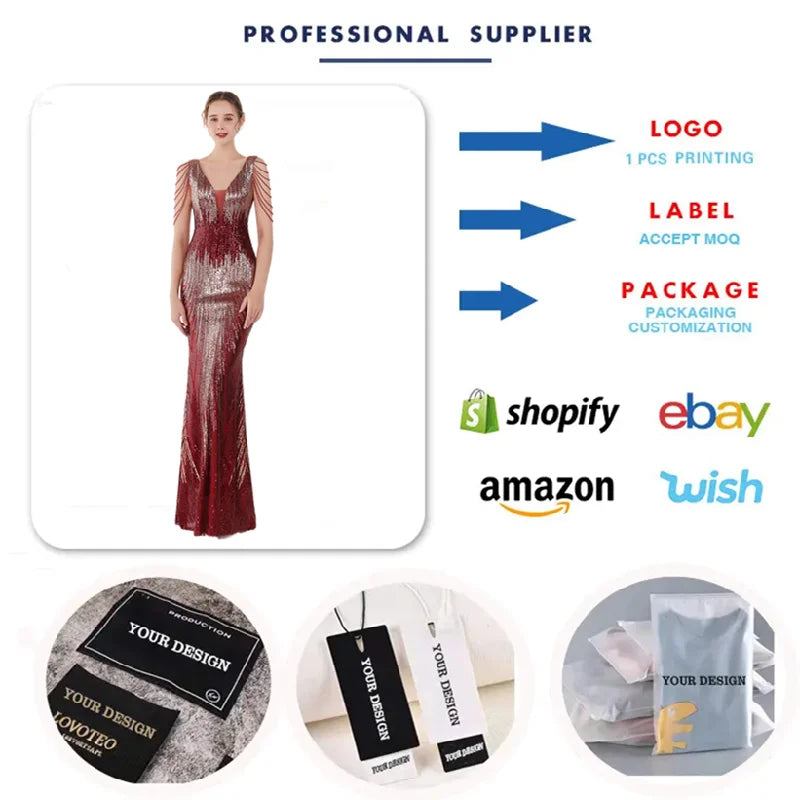 19127# Luxury Gowns for Women Evening Dresses Gradient Sequin V-neck Sleeveless Slim Mermaid Wedding Dress Ceremony Prom Dresses