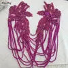 WDP-297 Keering Pink Flower Rhinestone Appliques Elegant Rhinestone Fringe Shoulder Patch for Prom Dresses