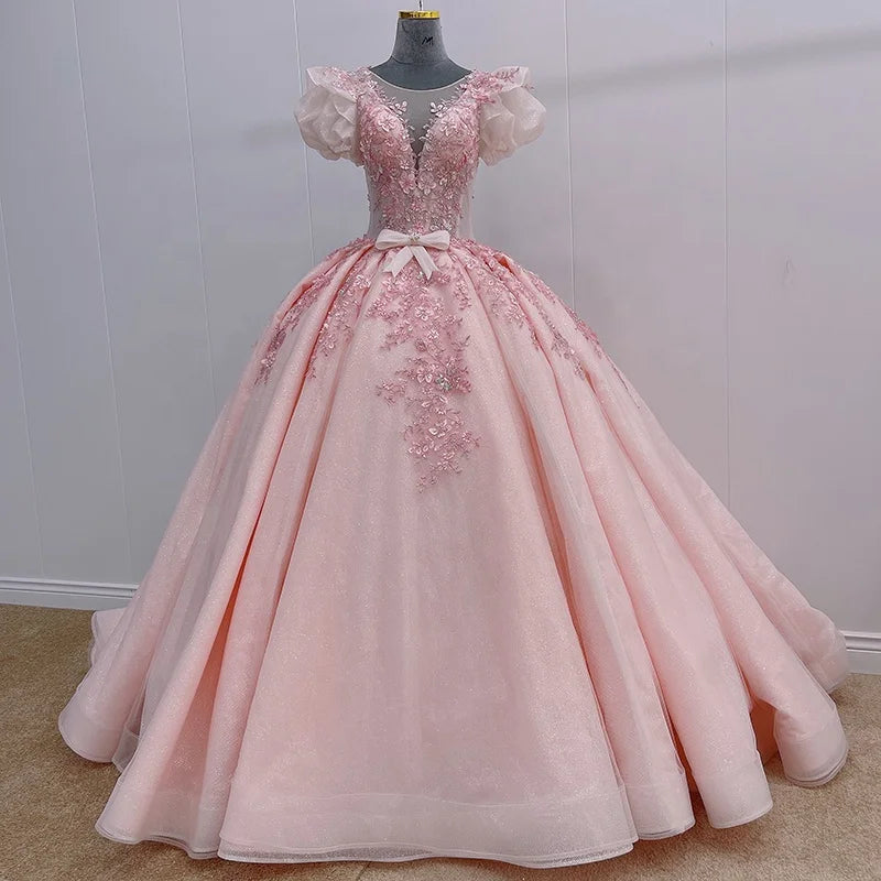 Jancember WN007 Pink Bow Lace Women Elegance Party Evening Prom Dresses