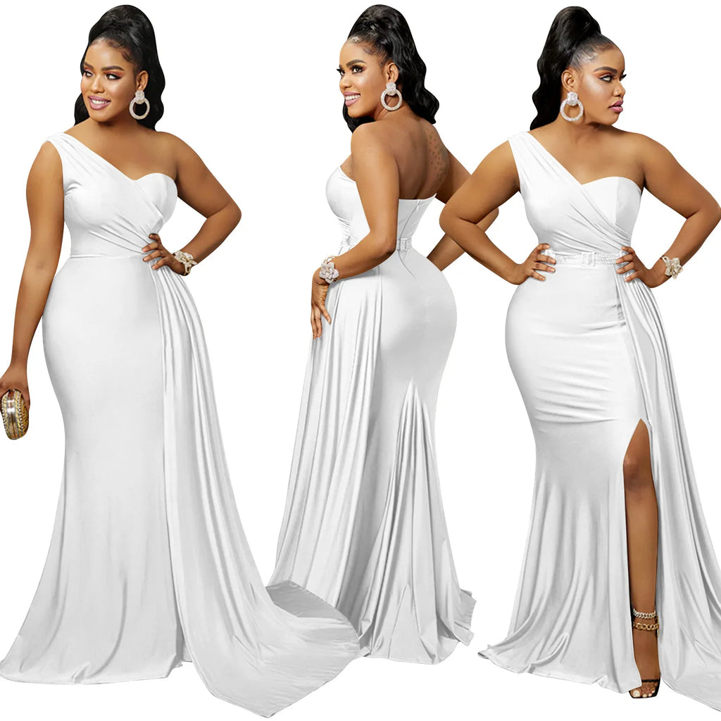 X5819 Latest Design Fashion Party Dresses Women One Shoulder Sleeve Evening Dresses Women Lady Elegant Mermaid Prom Dresses