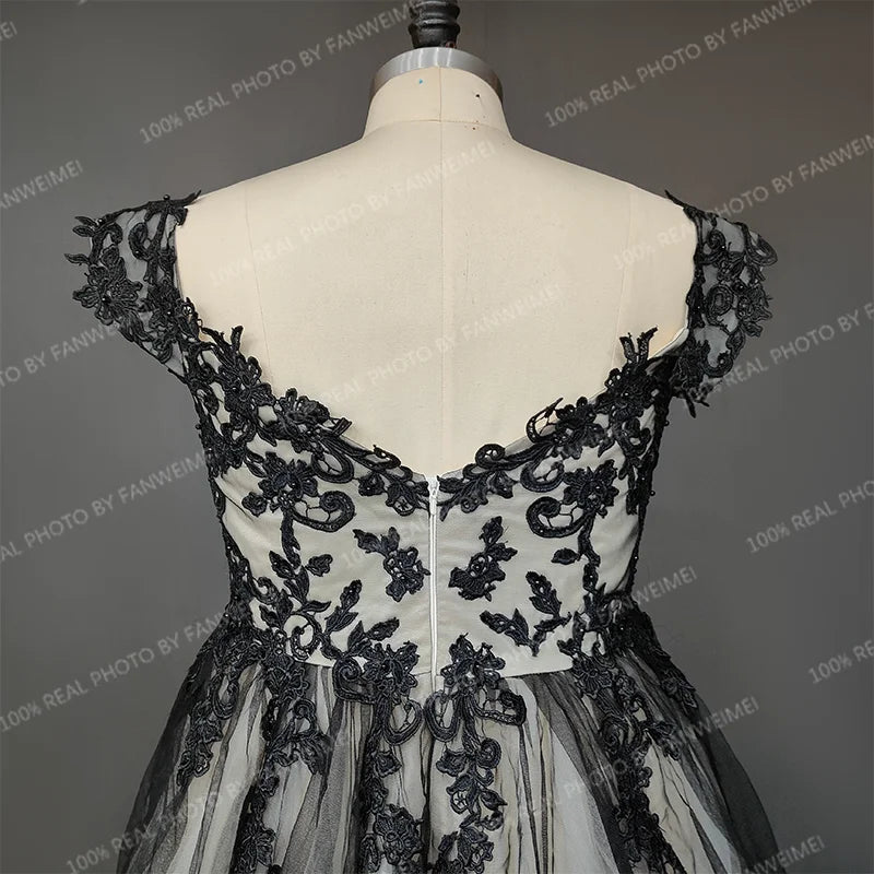 9678#Sweetheart Strapless Lace Prom Dresses 2021 Off the Shoulder Backless Black Tulle Long Evening Dresses Gowns Wedding Dress