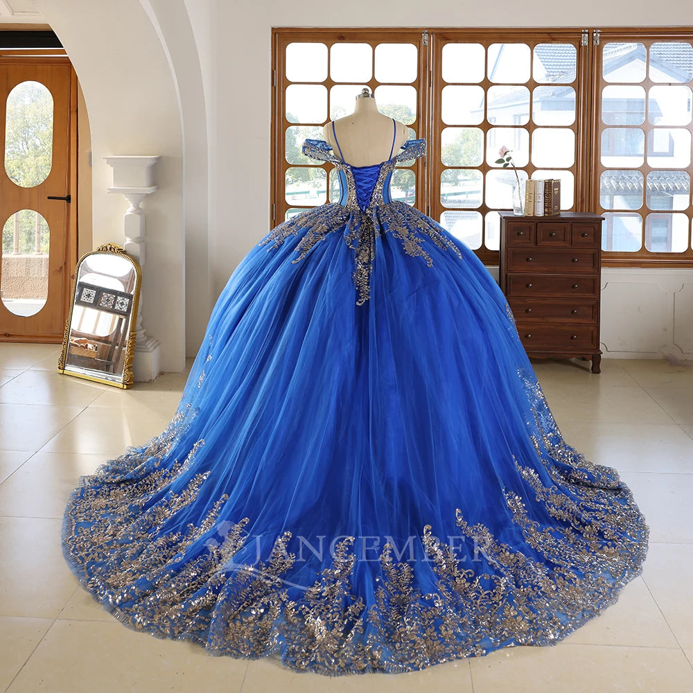Jancember WC042 Beautiful Blue off Shoulder Lace Evening Debutant Party Prom Dresses