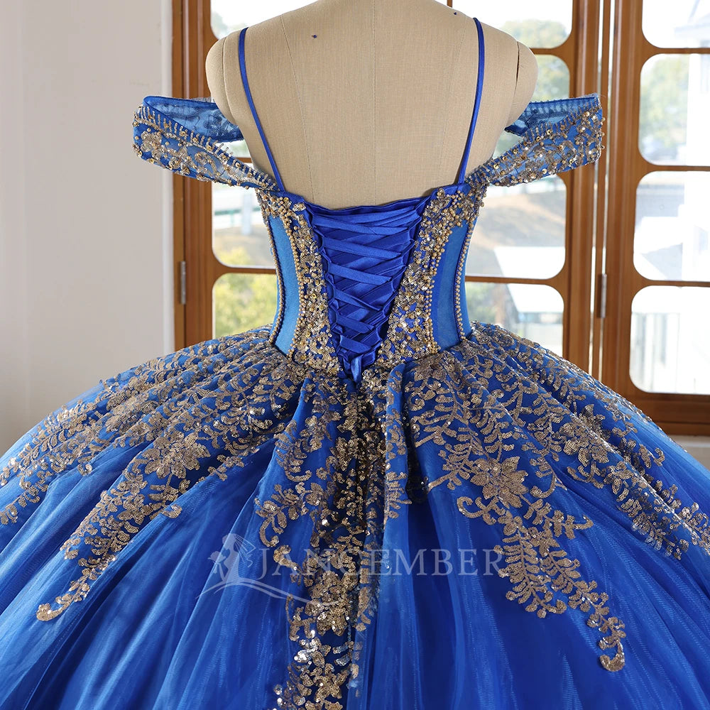 Jancember WC042 Beautiful Blue off Shoulder Lace Evening Debutant Party Prom Dresses