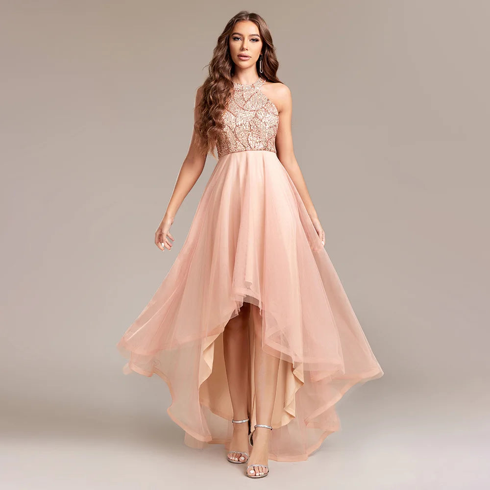 TW00128 Gowns for Women Evening Dresses Splice Multi Layer Mesh Sleeveless Halter Irregular Sequin Ball Gown Party Prom Dresses