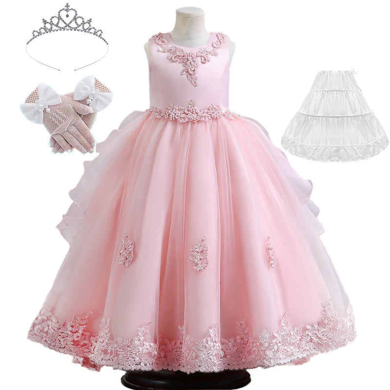 Formal Occasion Girls Floor Length with Train Wedding Evening Cocktail Dresses Children's Stage Show Bridesmaid Graduation Dress