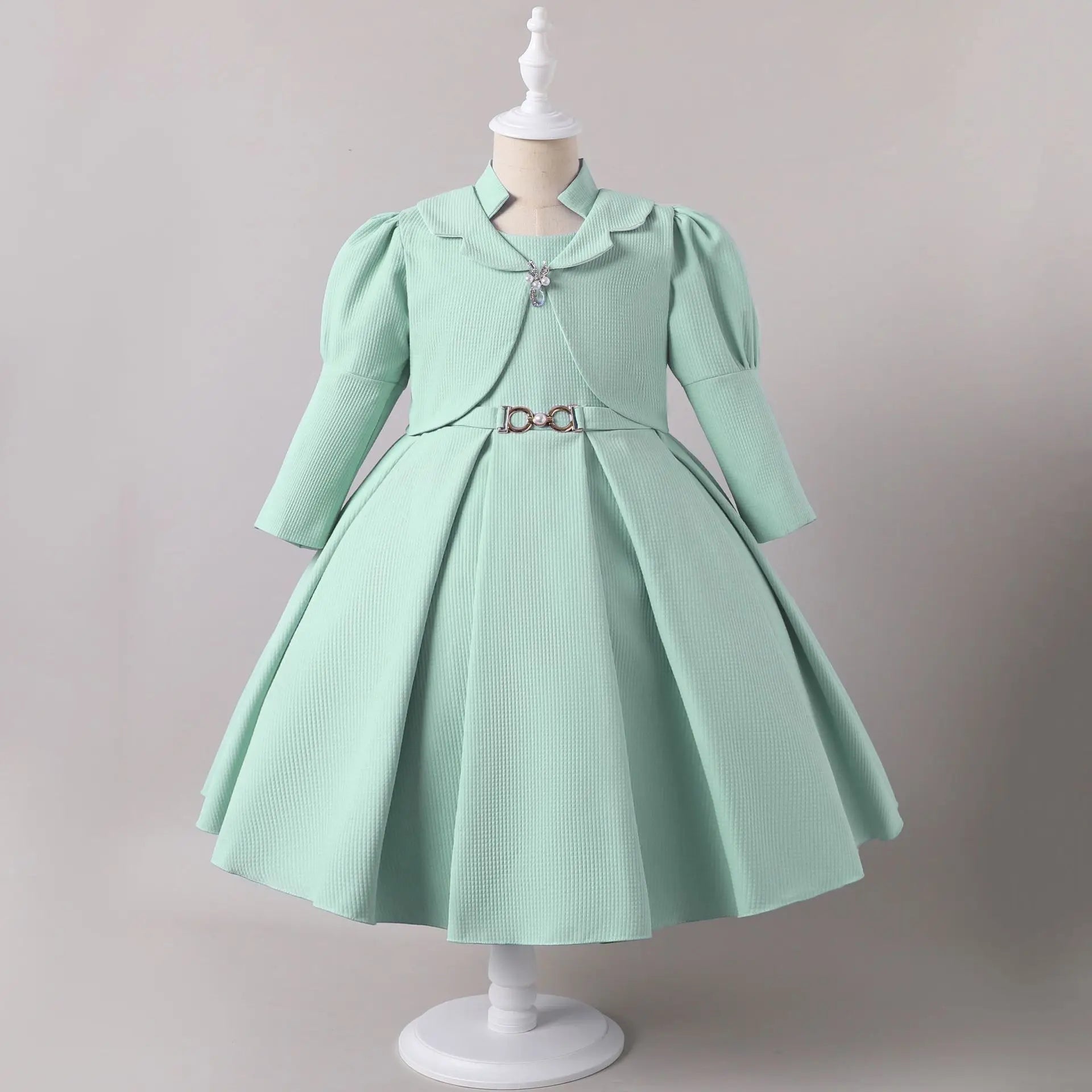 HETISO Gorgeous Elegant Long Sleeve Girls Dress Coat Set Children's Formal Performance Wedding Ball Gown 5-10 Years