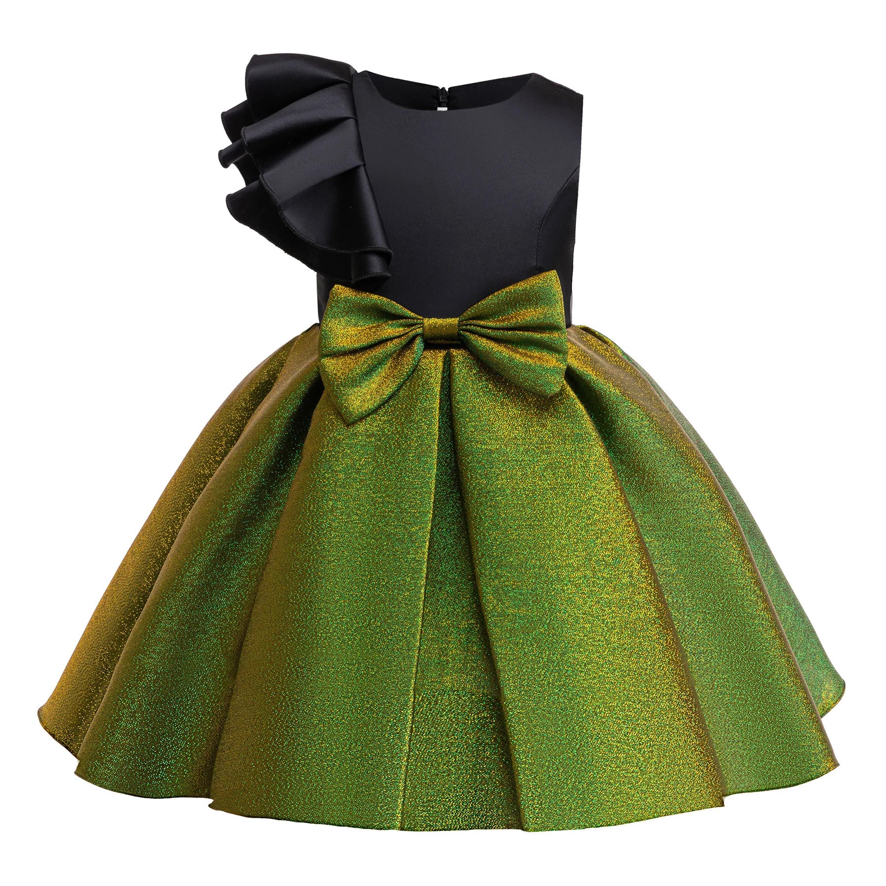 HETISO Girls Halloween Green Dress Shiny Ruffle Sleeve Kids Costume Children's Masquerade Elegant Party Dresses for Performance