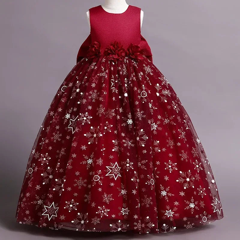 Fashion Bow Flower Girl Dresses Mesh Lace Sleeveless Girls Dresses for Party and Wedding Summer Girls Party Dresses 3-12 Years