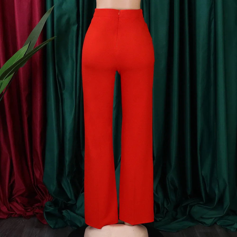 Women Shiny Yellow Capris Pants High Waist Trousers Office Work Lady Full Length Summer Bottoms Capris 2023 Spring Summer