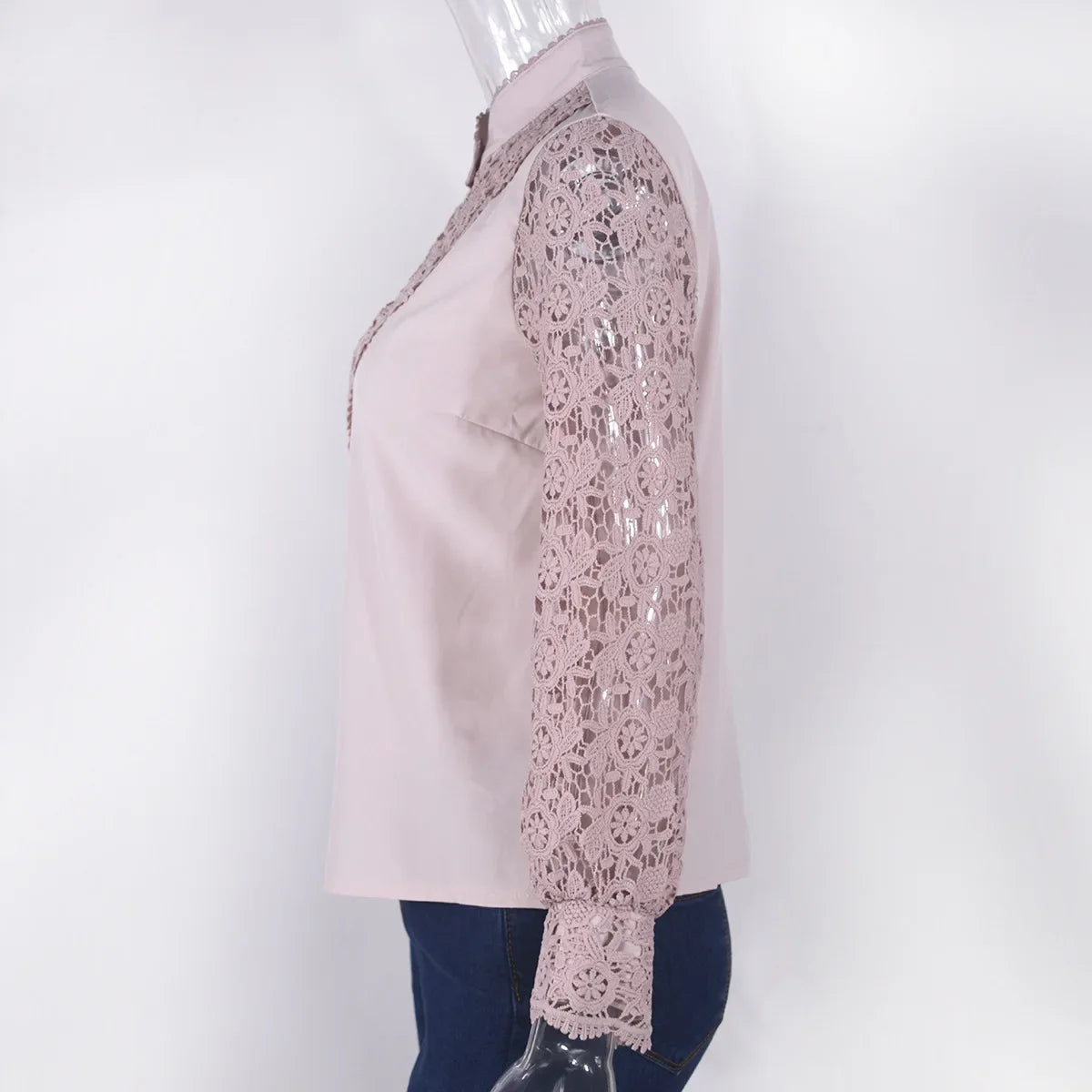 Women's Blouses White Office Spring Casual Button V-neck Long Sleeve Elegant Hook Flower Hollow Shirt For Female