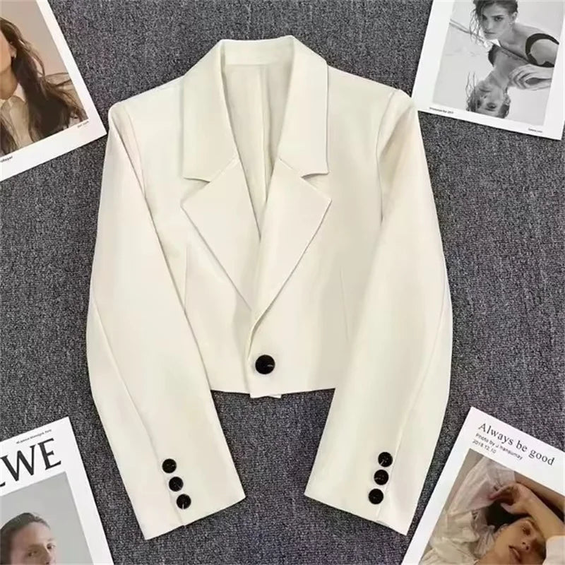 Short Fashion Women Blazers Casual Elegant Female Suits Jacket Tops Spring Autumn Solid Long Sleeve Office Lady Blazer Coat Tops