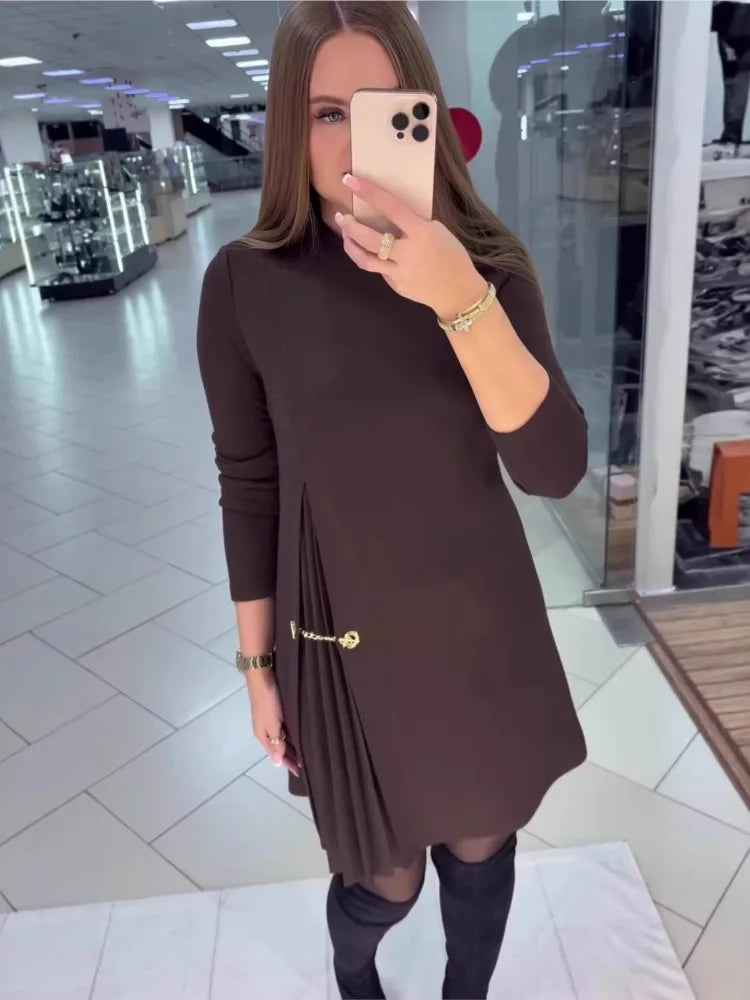 Fashion black casual dress new autumn o neck long sleeve office Holiday party solid dresses for women robe femme vestidos
