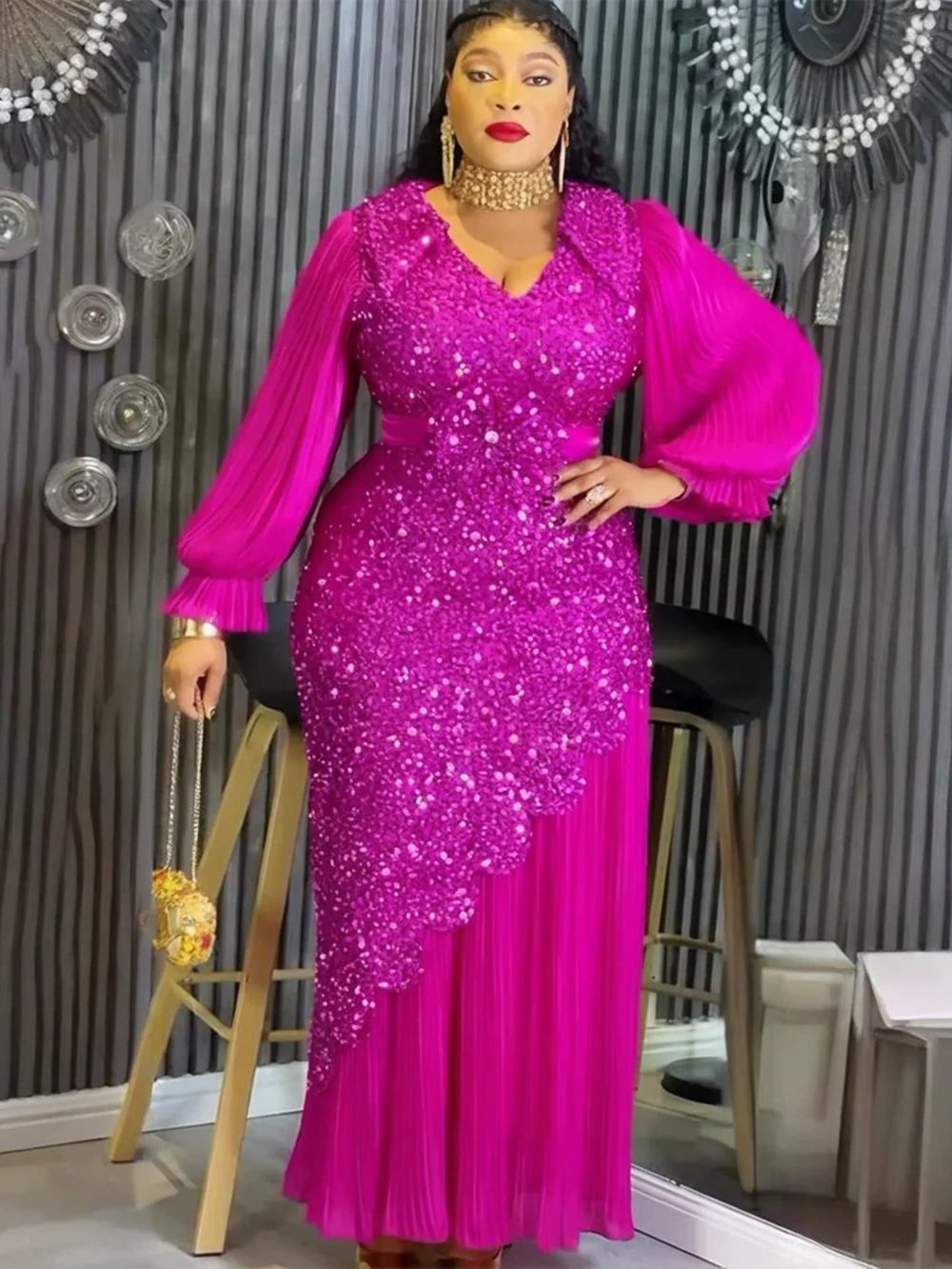 Elegant African Dresses for Women Plus Size Sequin Evening Party Long Dress Dashiki Ankara Turkey Outfits Robe African Clothes