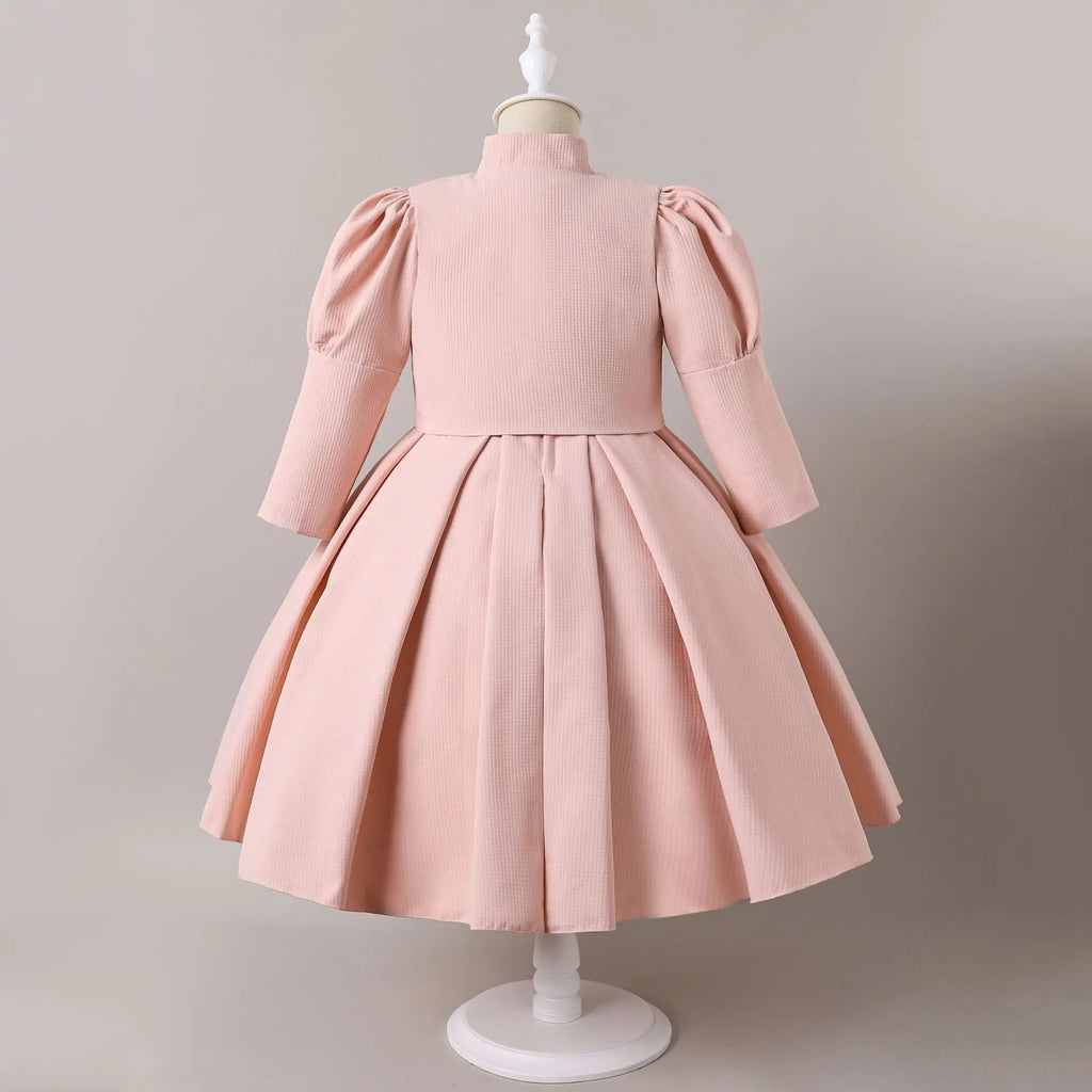HETISO Gorgeous Elegant Long Sleeve Girls Dress Coat Set Children's Formal Performance Wedding Ball Gown 5-10 Years
