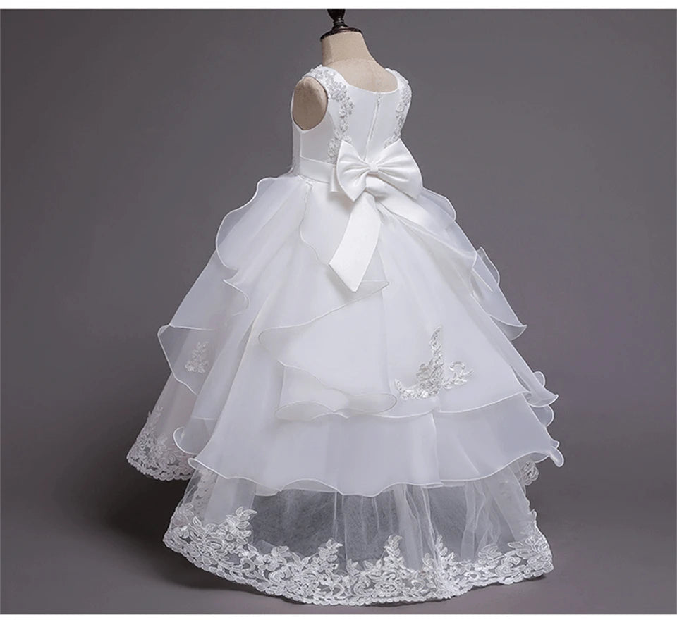Formal Occasion Girls Floor Length with Train Wedding Evening Cocktail Dresses Children's Stage Show Bridesmaid Graduation Dress