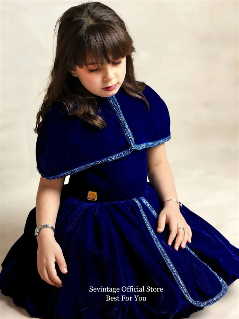 Sevintage Luxury Velvet Flower Girl Dresses A-Line With Jacket Dubai Birthday Dresses For Girls Formal Party Gowns  Customized