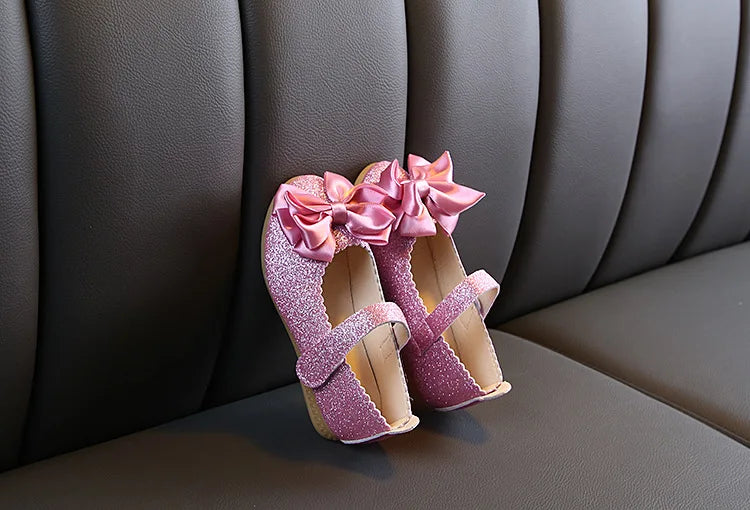 Girls Shoes Fashion Sequin Kids Princess Shoe Bow Shallow Single Shoe Soft Sole Children Flats Toddler Party Wedding Shoes Туфли