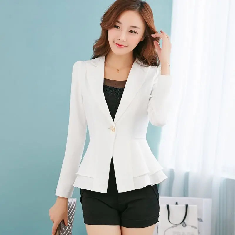 Office Lady Elegant Fashion Skinny Patchwork Solid Color Button Notched Ruffles Blazers Thin Spring Summer Women's Clothing 2023