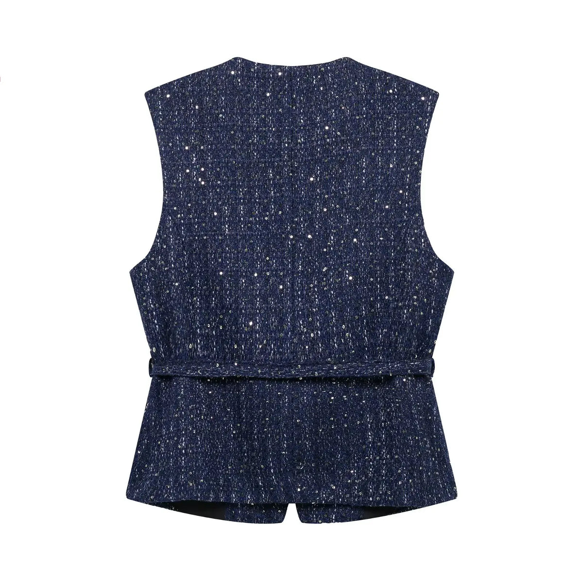 HH Women Fashion Tweed Belt Waistcoat O Neck Single Breasted Sleeveless Vests Spring Summer Office Lady Outerwear Chic Tops
