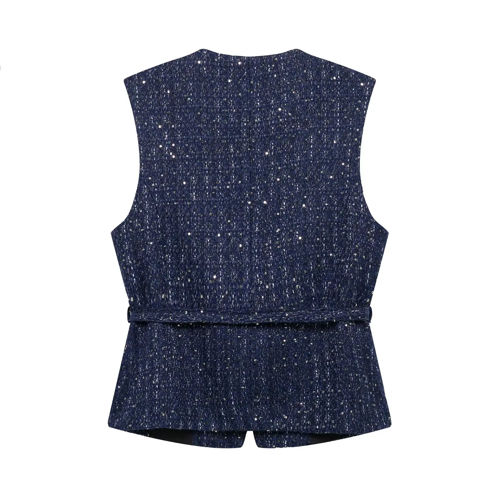 HH Women Fashion Tweed Belt Waistcoat O Neck Single Breasted Sleeveless Vests Spring Summer Office Lady Outerwear Chic Tops