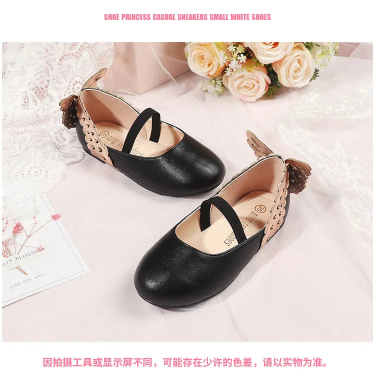 Girls' Leather Shoes 2023 Spring Soft Bottom Butterfly Student Princess Shoes Fashion Slip-on Casual Flats Dancing Shoes 25-30