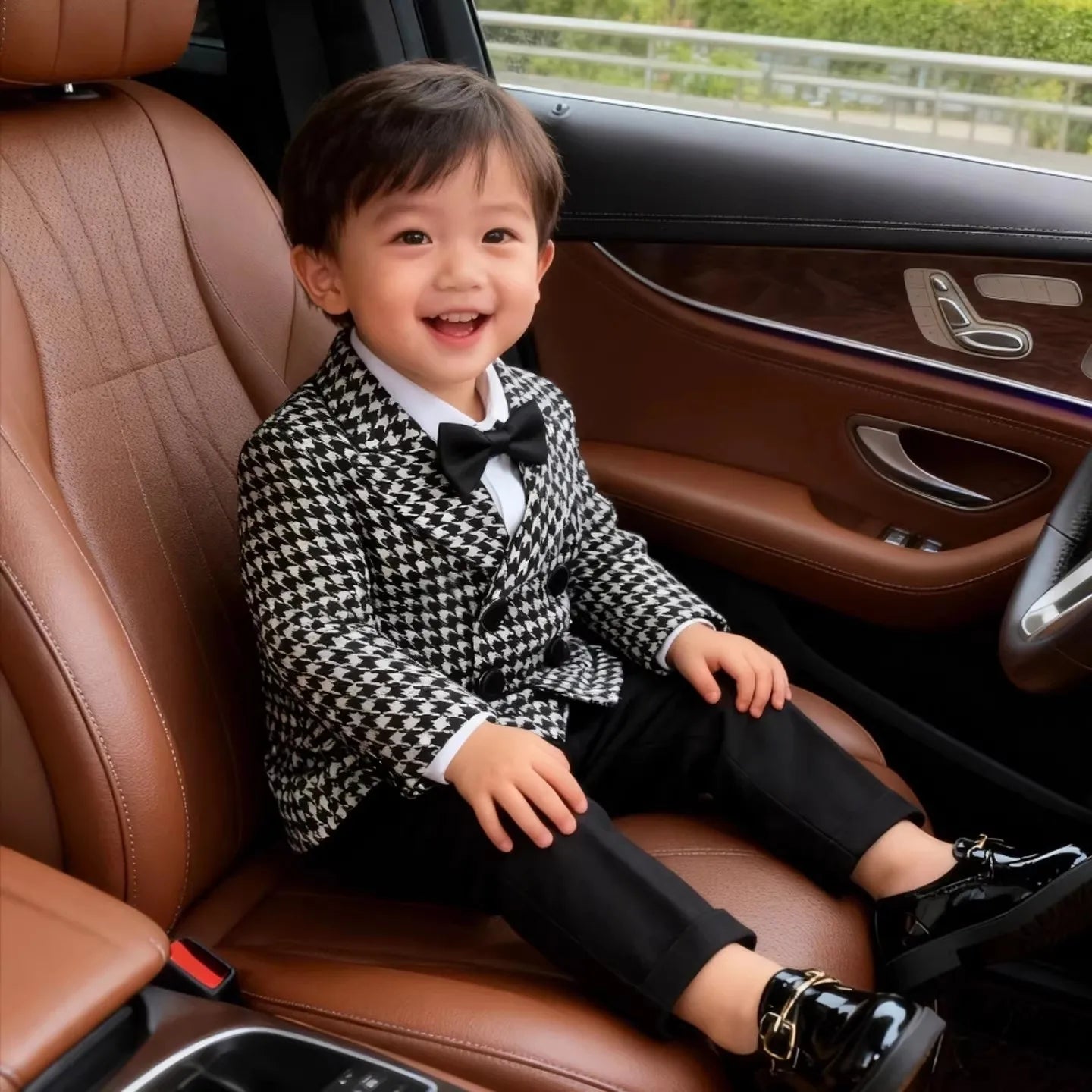 Children's Suit Set Kid's Plaid Wedding Page Boy's Outfit British Style Baby's 1Years' Birthday Party Piano Performance Outfit