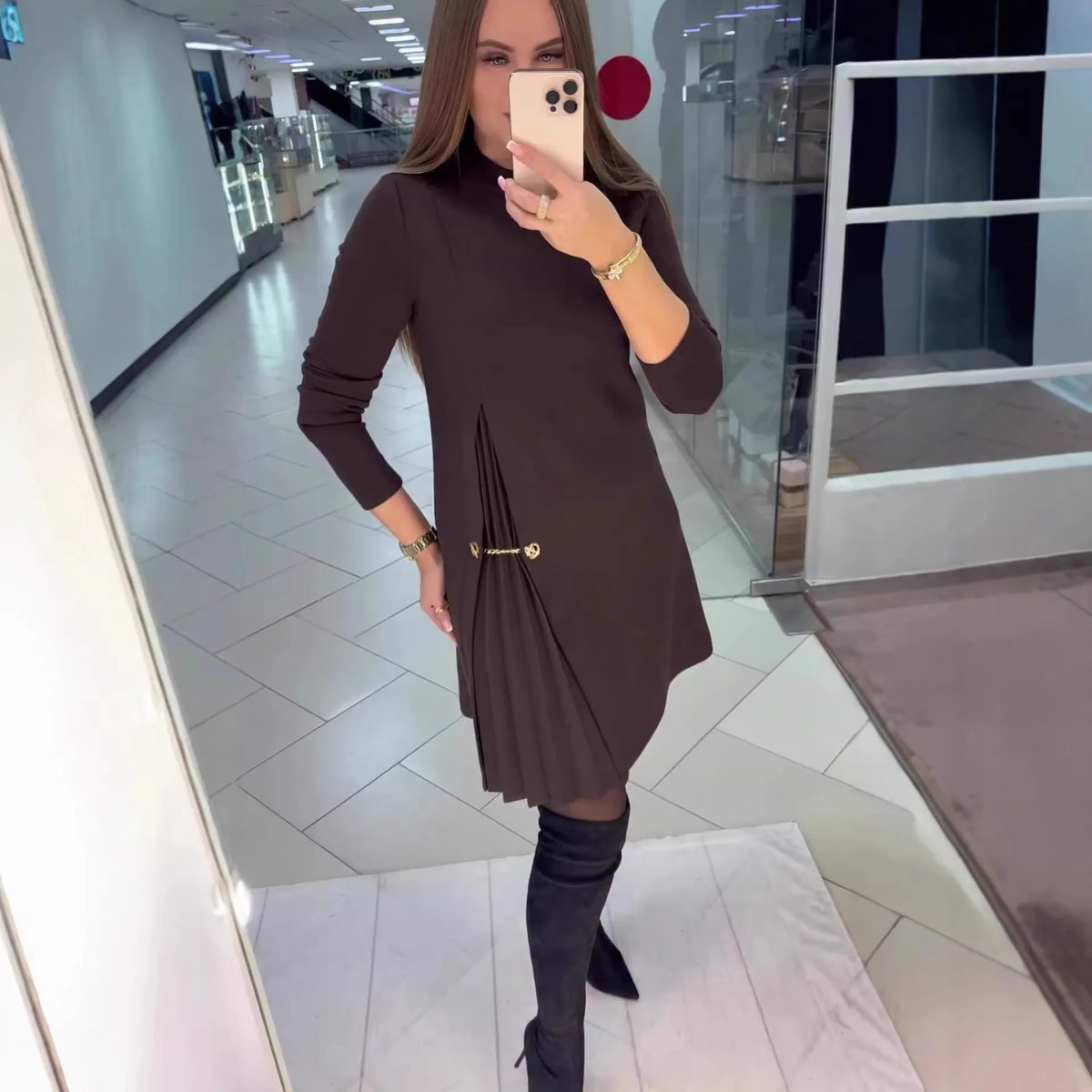 Fashion black casual dress new autumn o neck long sleeve office Holiday party solid dresses for women robe femme vestidos