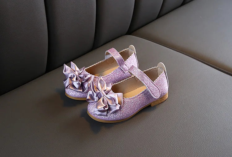 Girls Shoes Fashion Sequin Kids Princess Shoe Bow Shallow Single Shoe Soft Sole Children Flats Toddler Party Wedding Shoes Туфли
