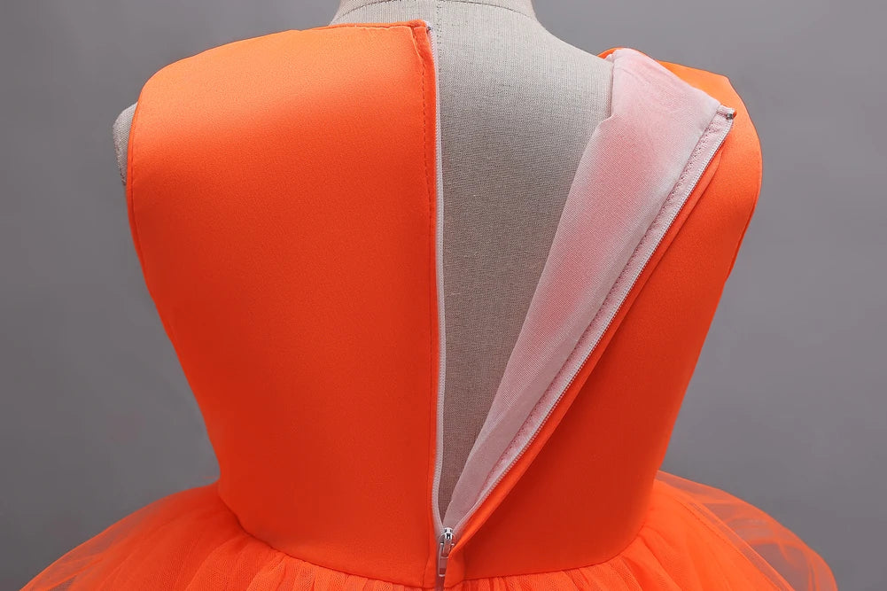 New Orange Flower Girl Princess Tail Dress for   3 to 12 Year KID Birthday Party Dresses