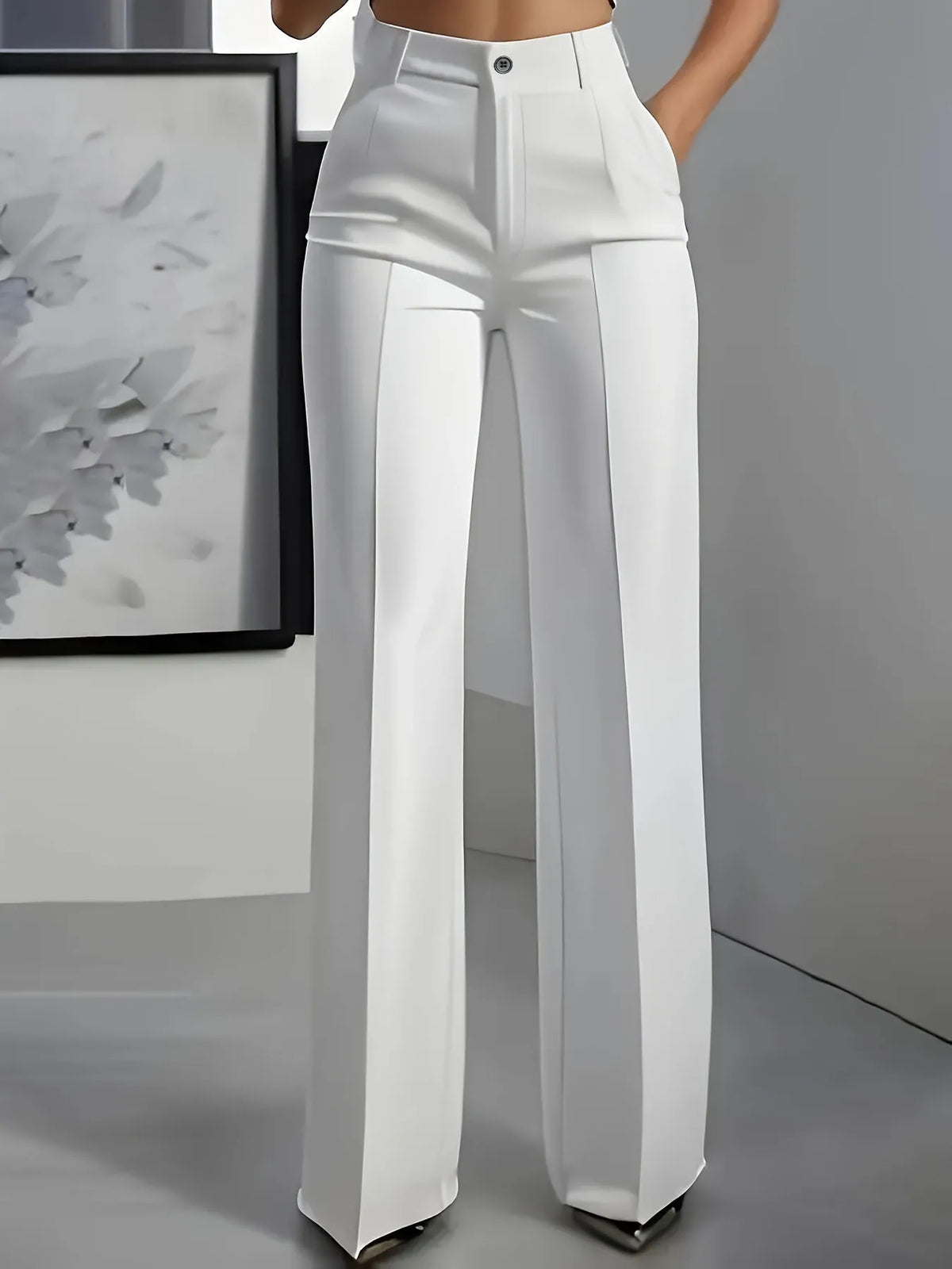 Women's High Waist Dress Pants - Flowy Straight Leg Trousers, Minimalist Office Tailored Pants