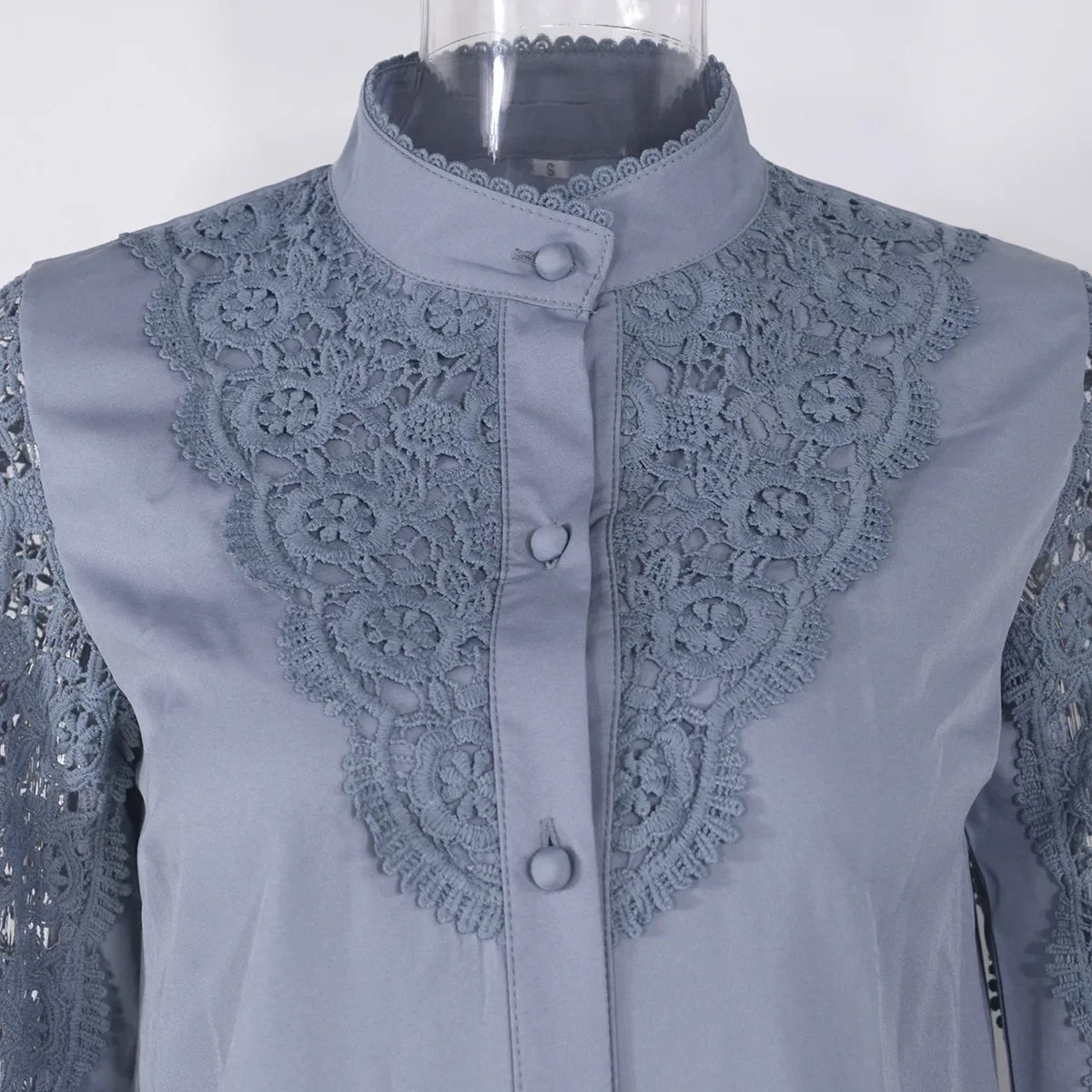 Women's Blouses White Office Spring Casual Button V-neck Long Sleeve Elegant Hook Flower Hollow Shirt For Female