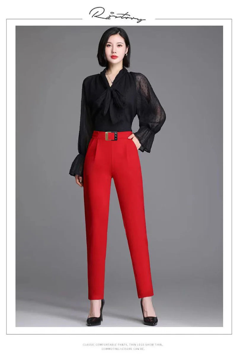 New Spring Summer Women High Waist Solid Elegant Ankle-Length Pants Office Ladies Skinny Chic Trousers Female Casual Haren Pants