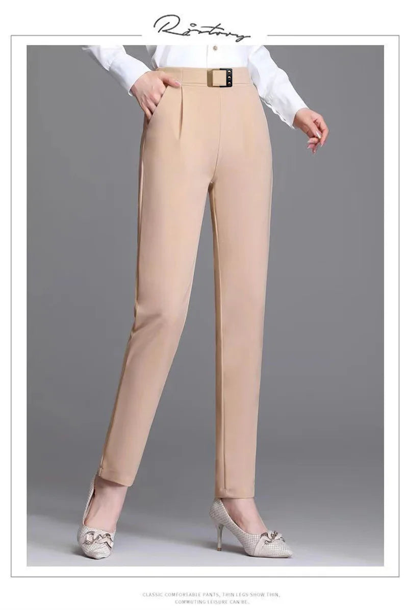 New Spring Summer Women High Waist Solid Elegant Ankle-Length Pants Office Ladies Skinny Chic Trousers Female Casual Haren Pants