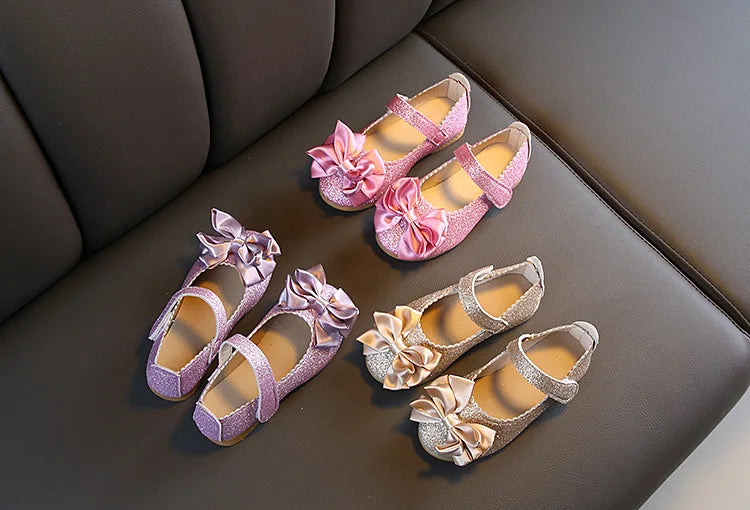 Girls Shoes Fashion Sequin Kids Princess Shoe Bow Shallow Single Shoe Soft Sole Children Flats Toddler Party Wedding Shoes Туфли