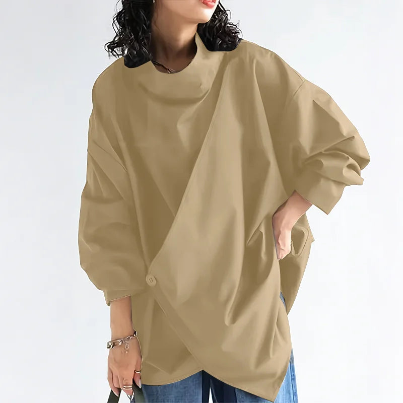 2025 Stylish Long Sleeve Office Blouses ZANZEA Women Autumn Turtleneck Tops Elegant Solid Shirt Irregular Blusas Female Mujer