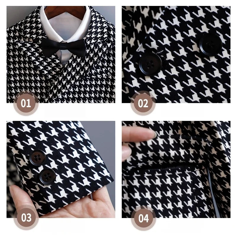 Children's Suit Set Kid's Plaid Wedding Page Boy's Outfit British Style Baby's 1Years' Birthday Party Piano Performance Outfit