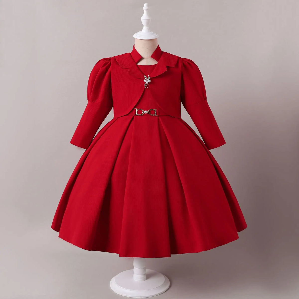 HETISO Gorgeous Elegant Long Sleeve Girls Dress Coat Set Children's Formal Performance Wedding Ball Gown 5-10 Years