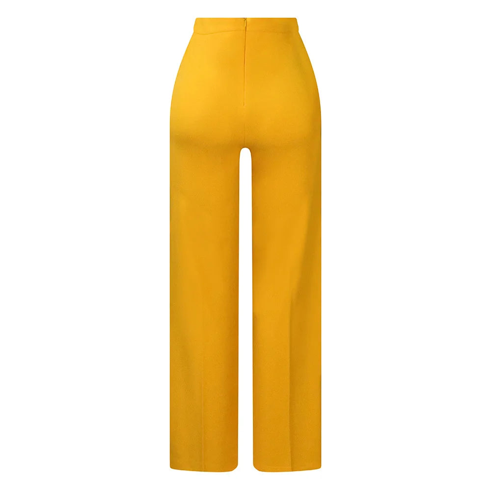 Women Shiny Yellow Capris Pants High Waist Trousers Office Work Lady Full Length Summer Bottoms Capris 2023 Spring Summer