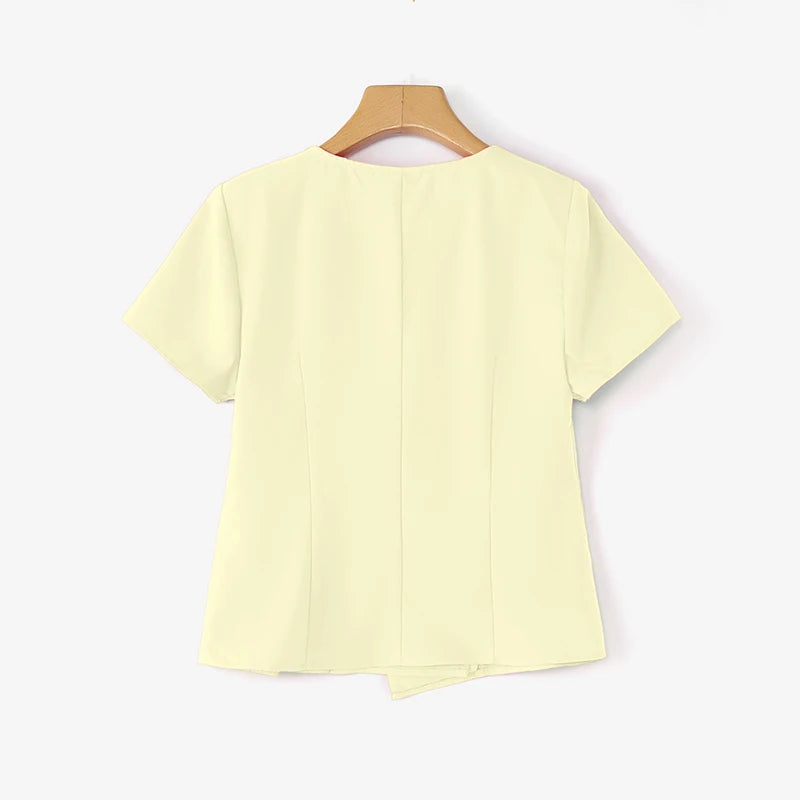 ZANZEA Fashion Shirts Women Elegant Office Tops Casual Short Sleeve Blusas Oversized V Neck Tunic 2025 Solid Color Pullover