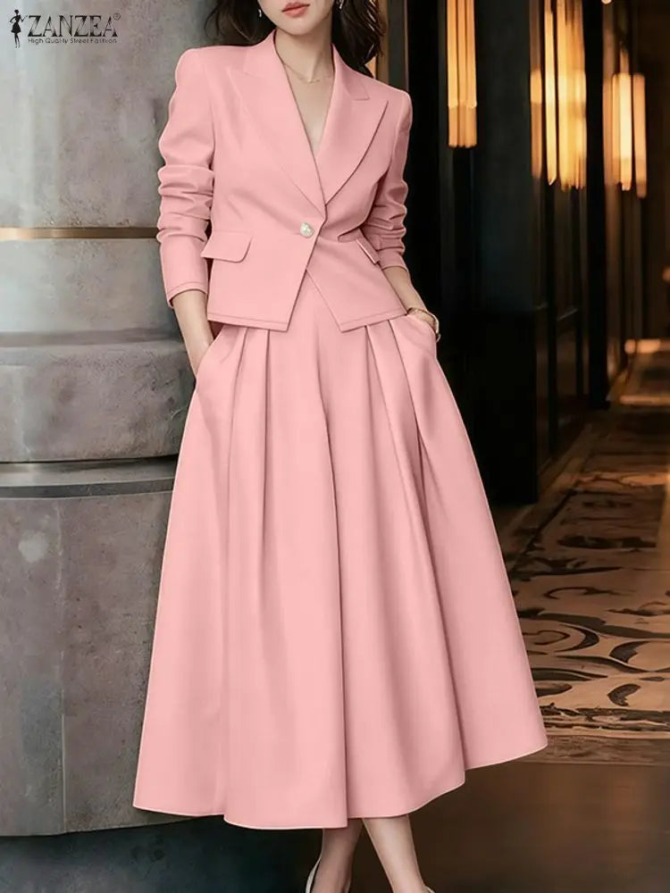 ZANZEA Spring Outfits Women 2026 Elegant Long Sleeve Blazer Dress Suit Office 2 Piece Sets Fashion Work OL Tracksuit Oversize